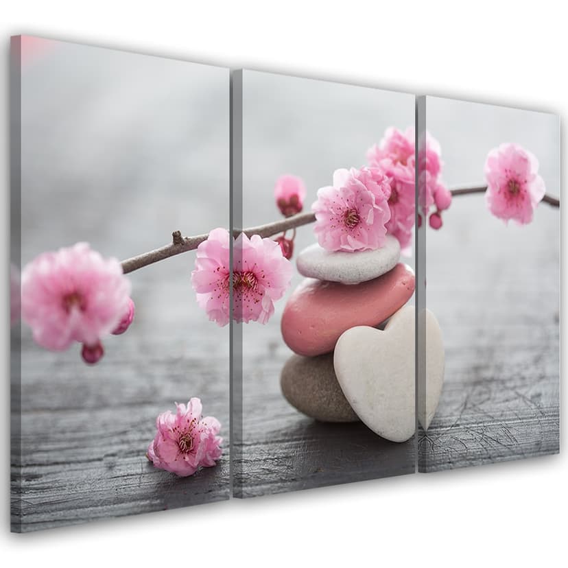 Stampa su tela 3 pezzi Zen Cherry Blossom Heart Stone
