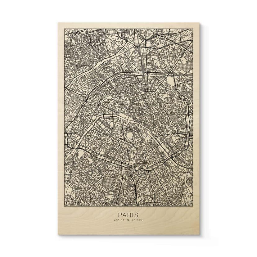 Stampa su legno - Piantina Parigi