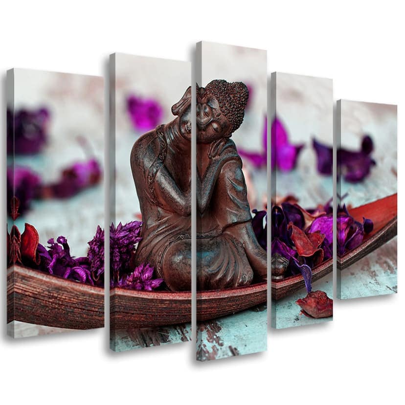 Stampa su tela 5 pezzi, fiori di Buddha Zen viola