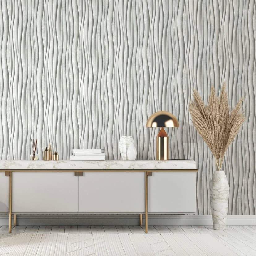 Carta da parati in tessuto non tessuto in bianco, grigio Pannello effetto legno 3D Aspetto moderno 3D