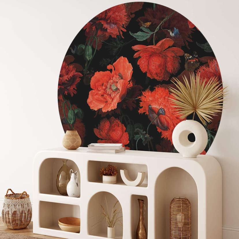 Fotomurale tondo UN Designs - Fiori rossi - carta da parati in tessuto non tessuto/carta da parati i