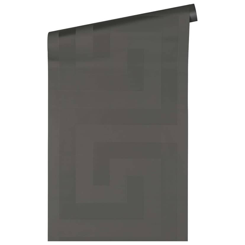 Carta da parati Versace a meandro in tessuto non tessuto grigio e argento design geometrico
