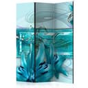 Divisorio per sala - Idillio blu turchese, 3 pezzi - 135x172 cm