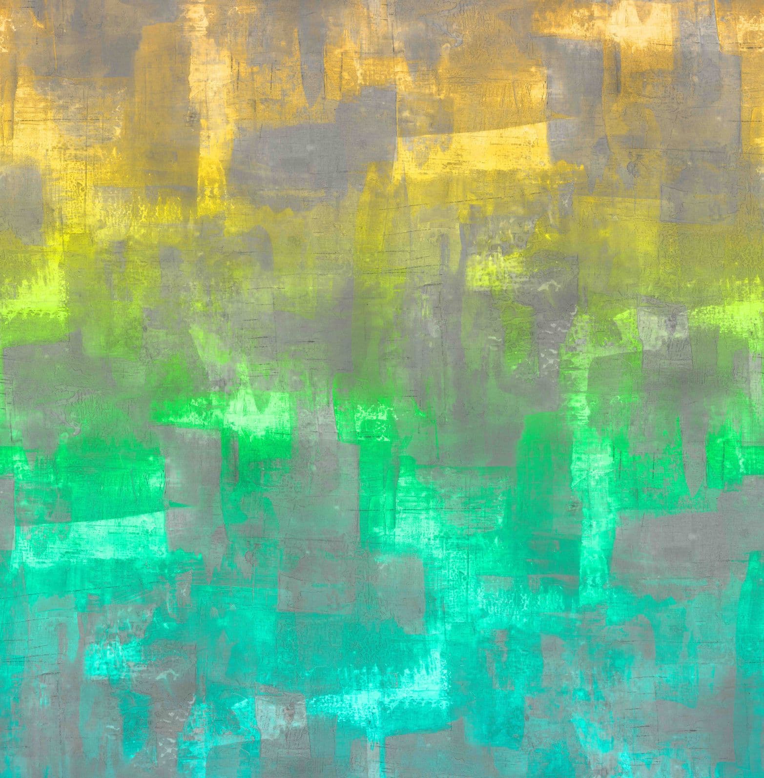 Fotomurale con motivo astratto a campi di colore giallo, verde e grigio 2,7 x 2,65 m