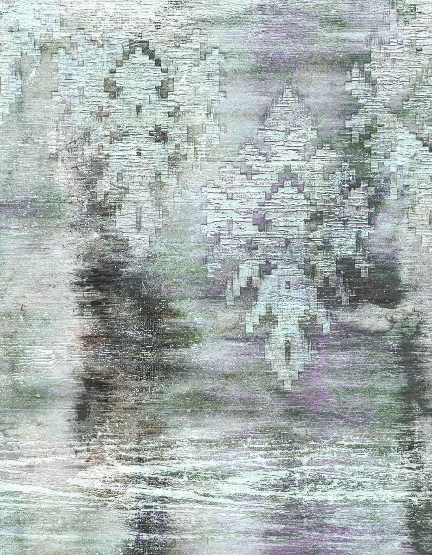Fotomurale Foresta nuvolosa luminosa in grigio con betulle e struttura astratta 3,4 x 2,65 m