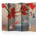 Schermo divisorio - Koi che danzano in giardino, 5 pezzi - 225x172 cm