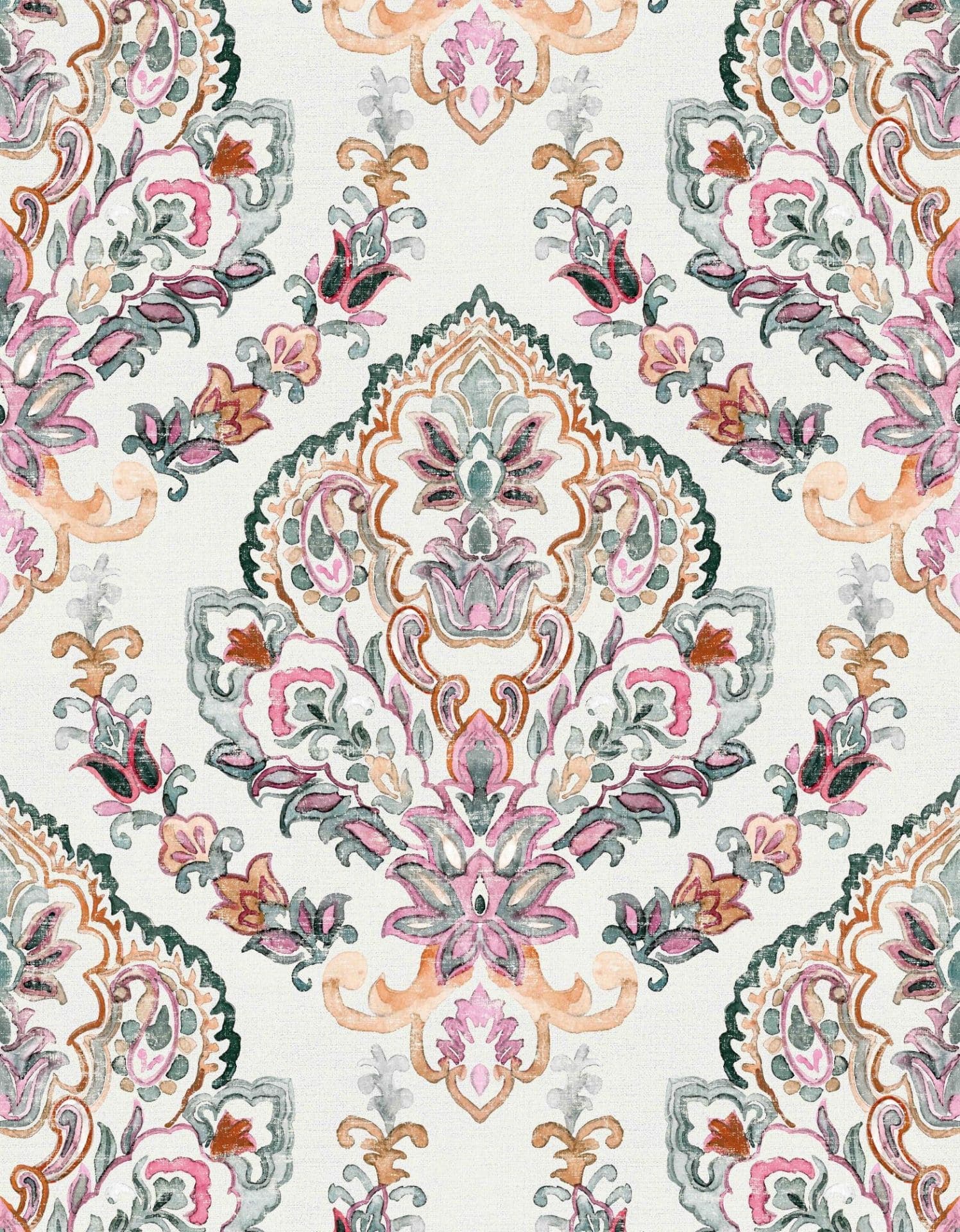 Fotomurale con motivo boho in pastello con medaglione floreale 3,4 x 2,65 m