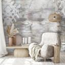 Fotomurale Foresta nuvolosa luminosa in grigio con betulle e struttura astratta 3,4 x 2,65 m