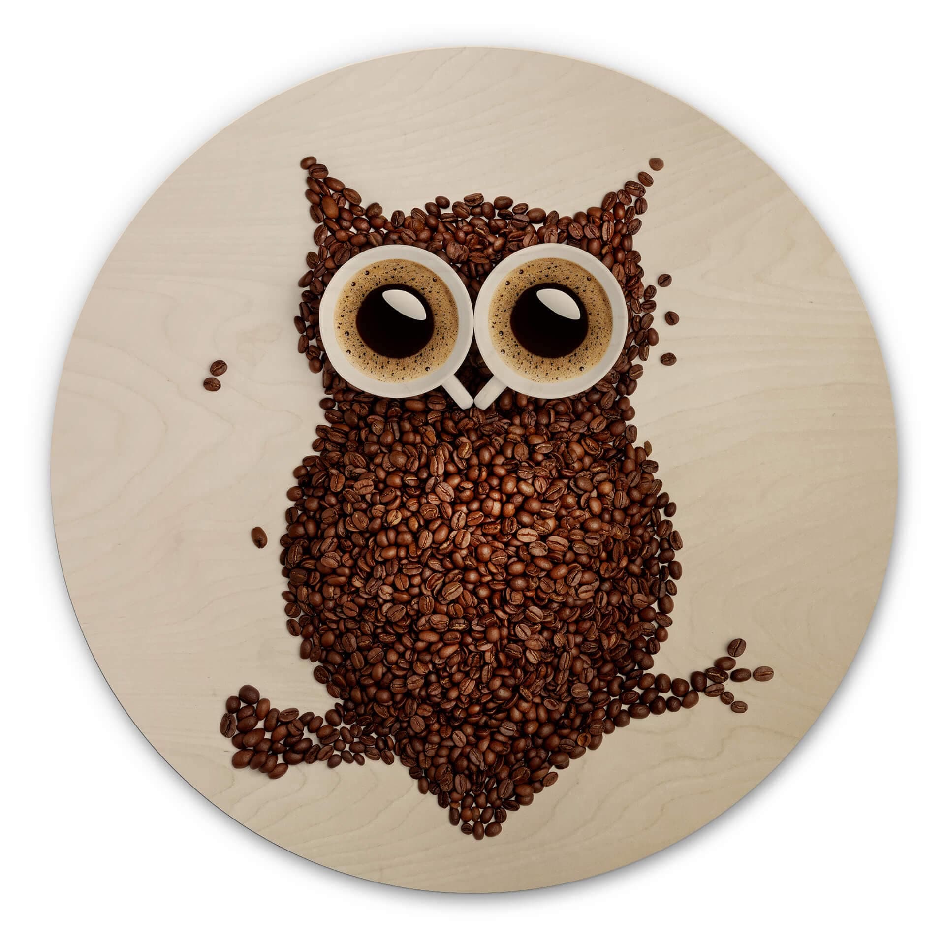 Stampa su legno Civetta di caffè - tondo