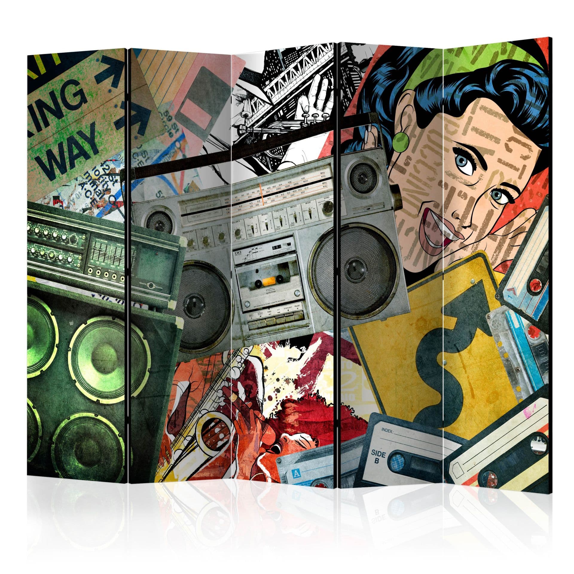 Schermo divisorio - Ragazza graffiti , 5 pezzi - 225x172 cm