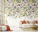 Fotomurale con motivo Prato fiorito colorato con farfalle e uccelli 3,4 x 2,12 m