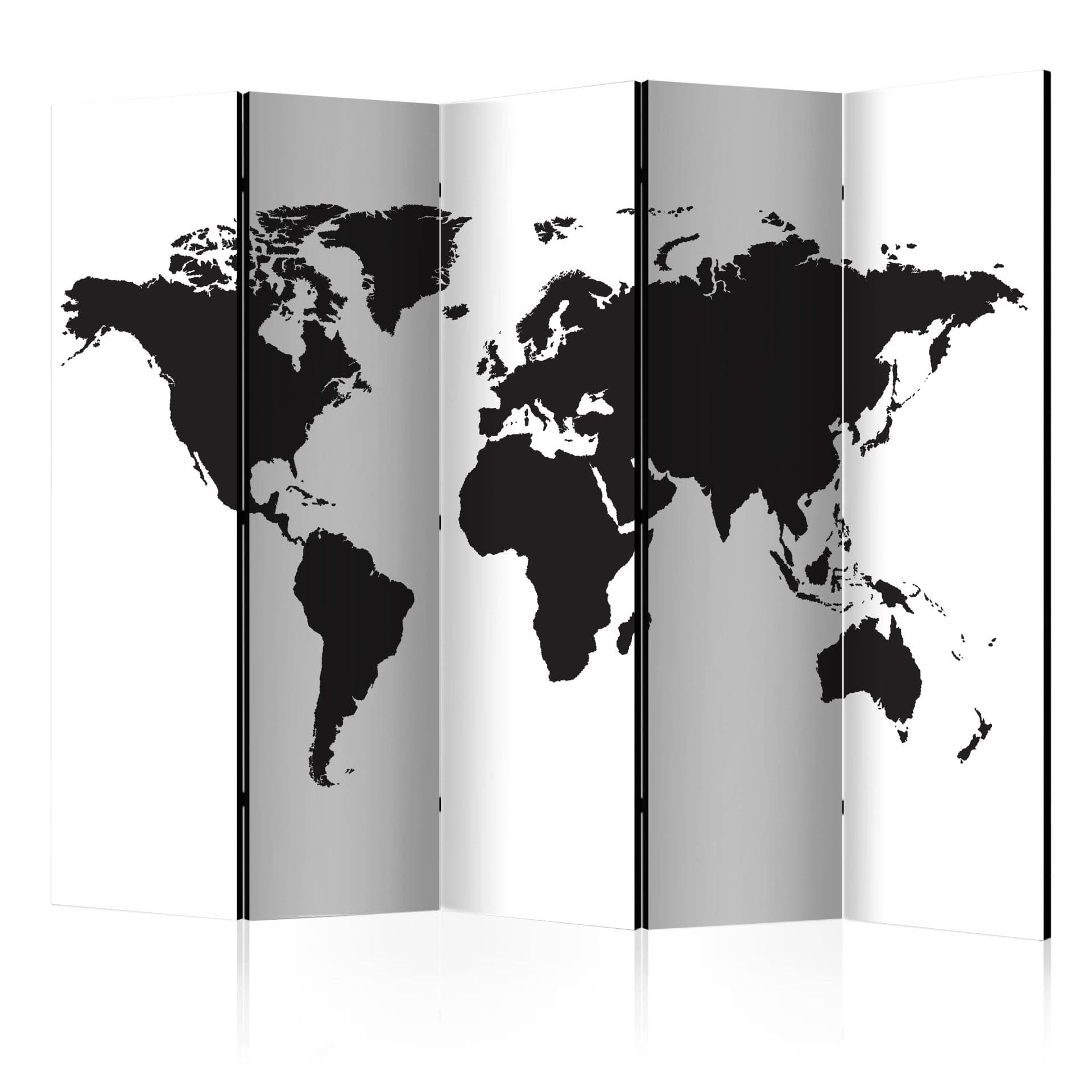 Schermo divisorio - Mappamondo - Mondo in bianco e nero , 5 pezzi - 225x172 cm