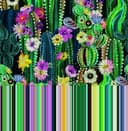 Fotomurale con motivo di cactus ad acquerello con fiori e punti 2,7 x 2,65 m
