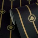 Carta da parati in tessuto non tessuto Versace I Love Baroque stripes Medusa black gold luxurious
