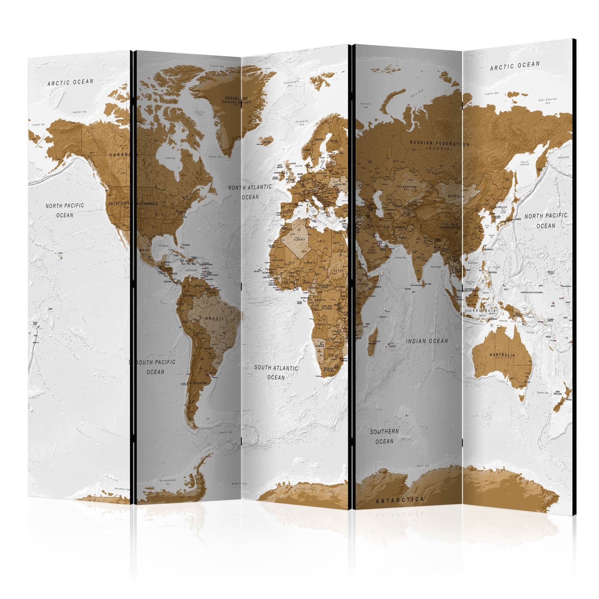 Divisorio - Mappa del mondo - Oceani bianchi, 5 pezzi - 225x172 cm