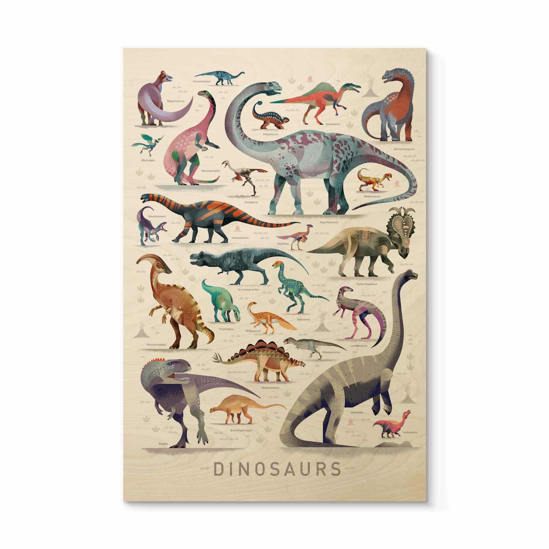 Stampa su legno Braun - Dinosauri
