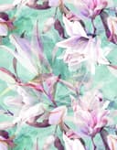 Fotomurale Delicati fiori ad acquerello in pastello su sfondo blu chiaro con messa a fuoco morbida 3,4 x 2,65 m