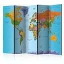 Schermo divisorio - Mappamondo - Geografia colorata, 5 pezzi - 225x172 cm