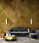 Fotomurale a righe geometriche in oro e oliva con texture tessile 2,7 x 2,65 m