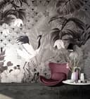 Fotomurale Gru con motivi art déco e fiori in grigio nero 2,7 x 2,12 m