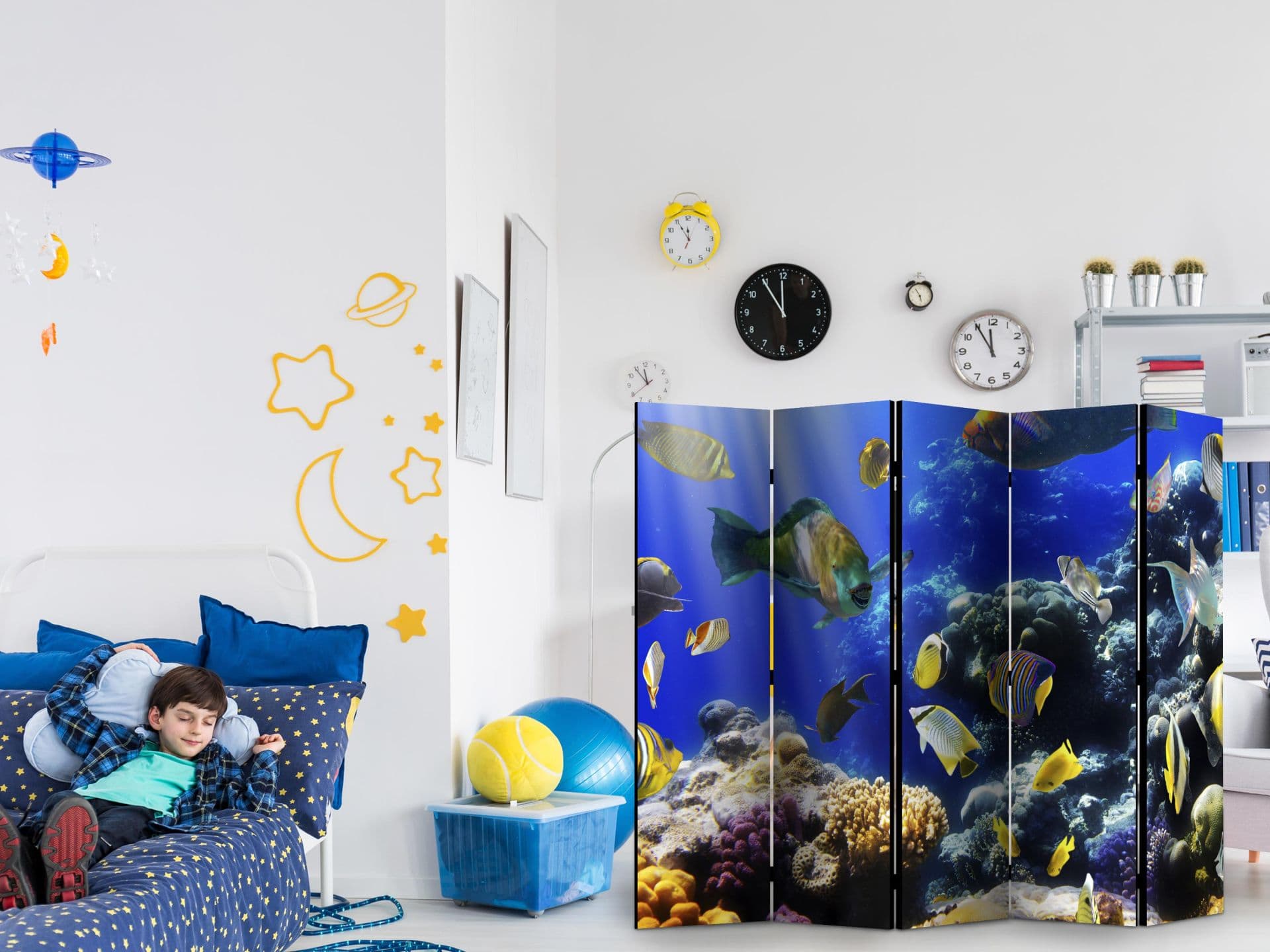 Paravent, Raumteiler freistehend, Trennwand - Underwater adventure II, 5-teilig - einseitig bedruck