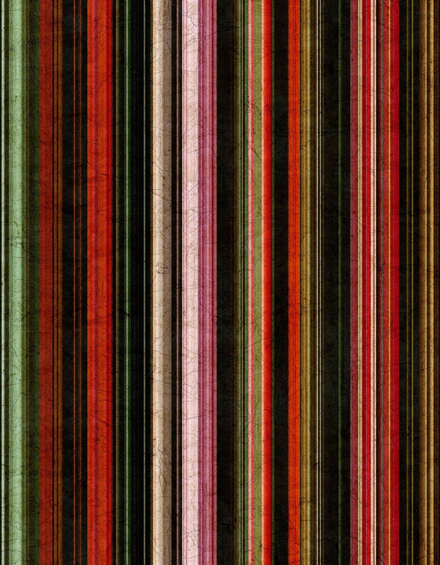 Fotomurale vintage con motivo a righe in rosso verde nero con texture patinata 3,4 x 2,65 m