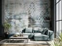 Fotomurale con motivo astratto con forme ornamentali in blu 2,7 x 2,12 m