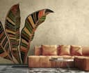 Fotomurale Foglie di banano Boho in toni naturali su una texture vintage sabbiosa 3,4 x 2,65 m