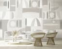 Fotomurale con motivo Forme astratte in grigio e crema in stile metà secolo 2,7 x 4,24 m