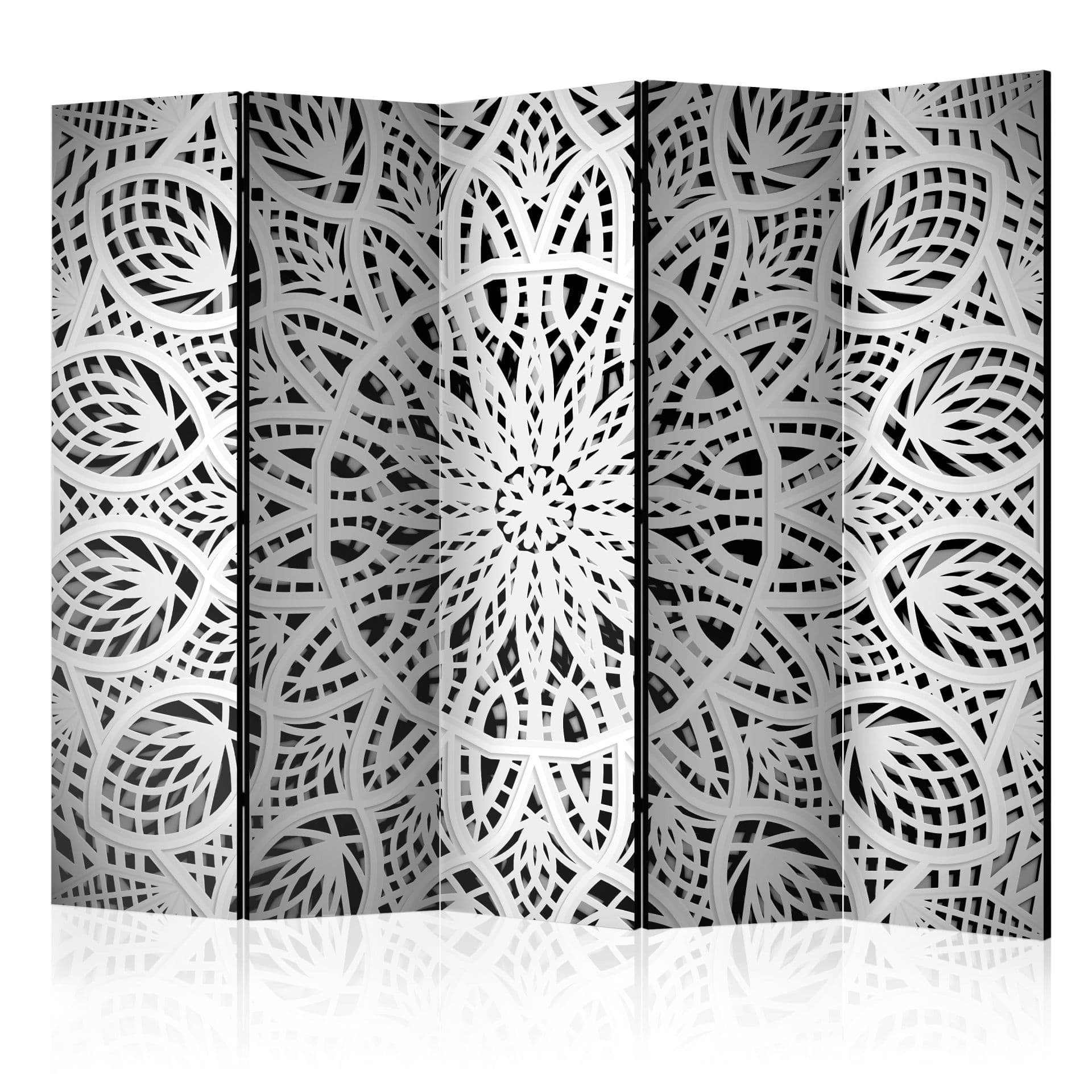 Divisorio per sala - Mandala bianco, 5 pezzi - 225x172 cm