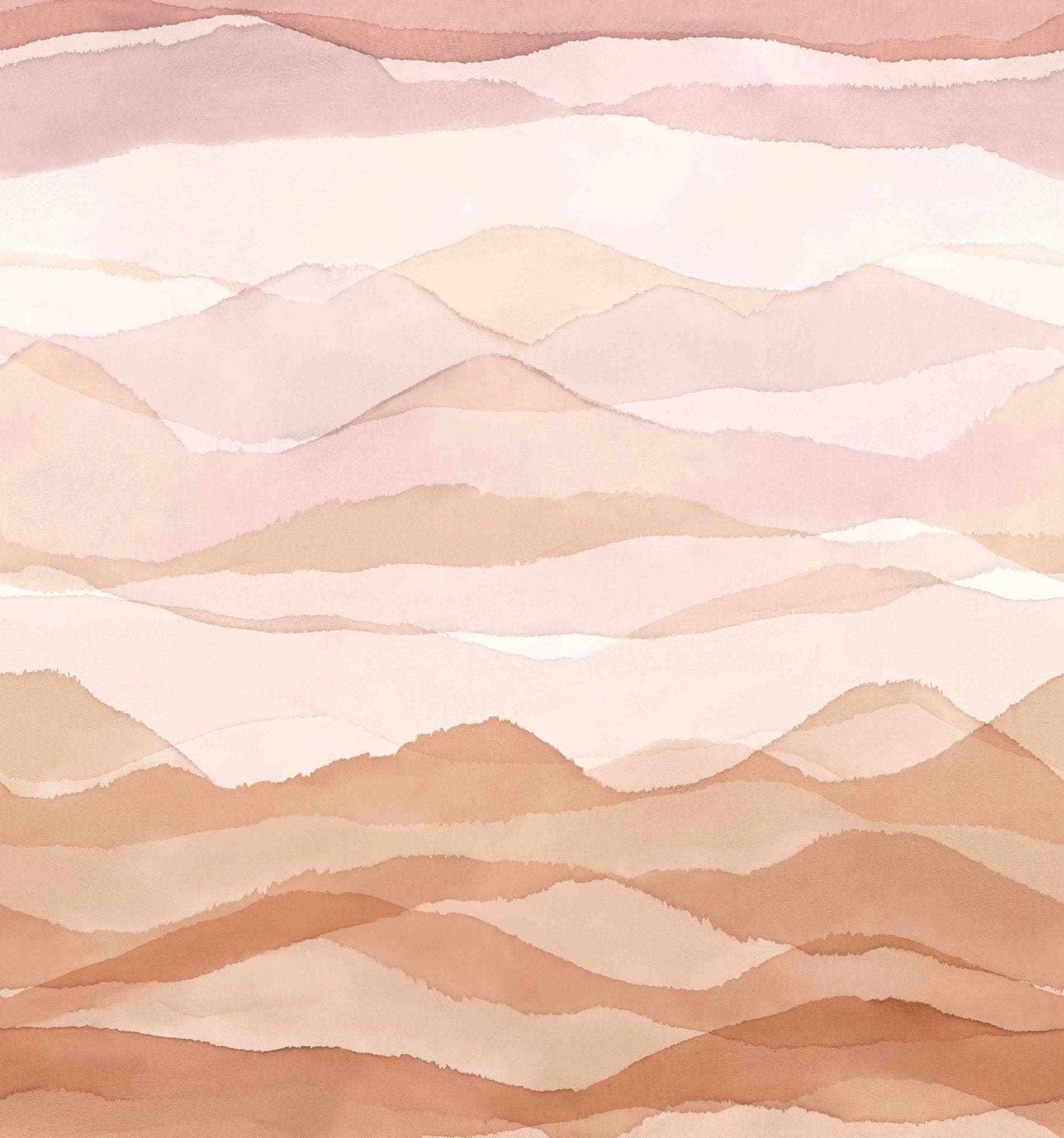 Fotomurale acquerello montagna in beige e rosa con sfumatura morbida 3,4 x 3,18 m