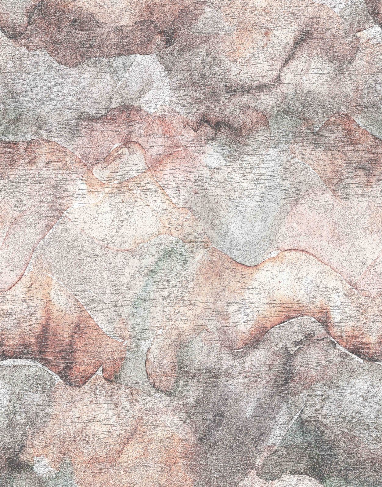 Fotomurale con motivo montagne acquerellato in pastello con effetto nebbia 2,7 x 2,12 m