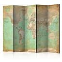 Divisorio per sala - Mappamondo turchese, 5 pezzi - 225x172 cm
