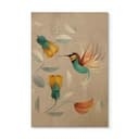 Stampa su legno con motivo di uccelli - Colibrì - Marrone