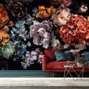 Fotomurale con motivo floreale scuro bouquet di fiori in nero con orchidee 2,7 x 2,12 m