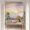Fotomurale tramonto, balcone, natura grafica opaca in grigio 2,70 x 2,12 m