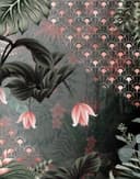 Fotomurale con motivo gru con ventaglio art déco e fiori 2,7 x 2,12 m