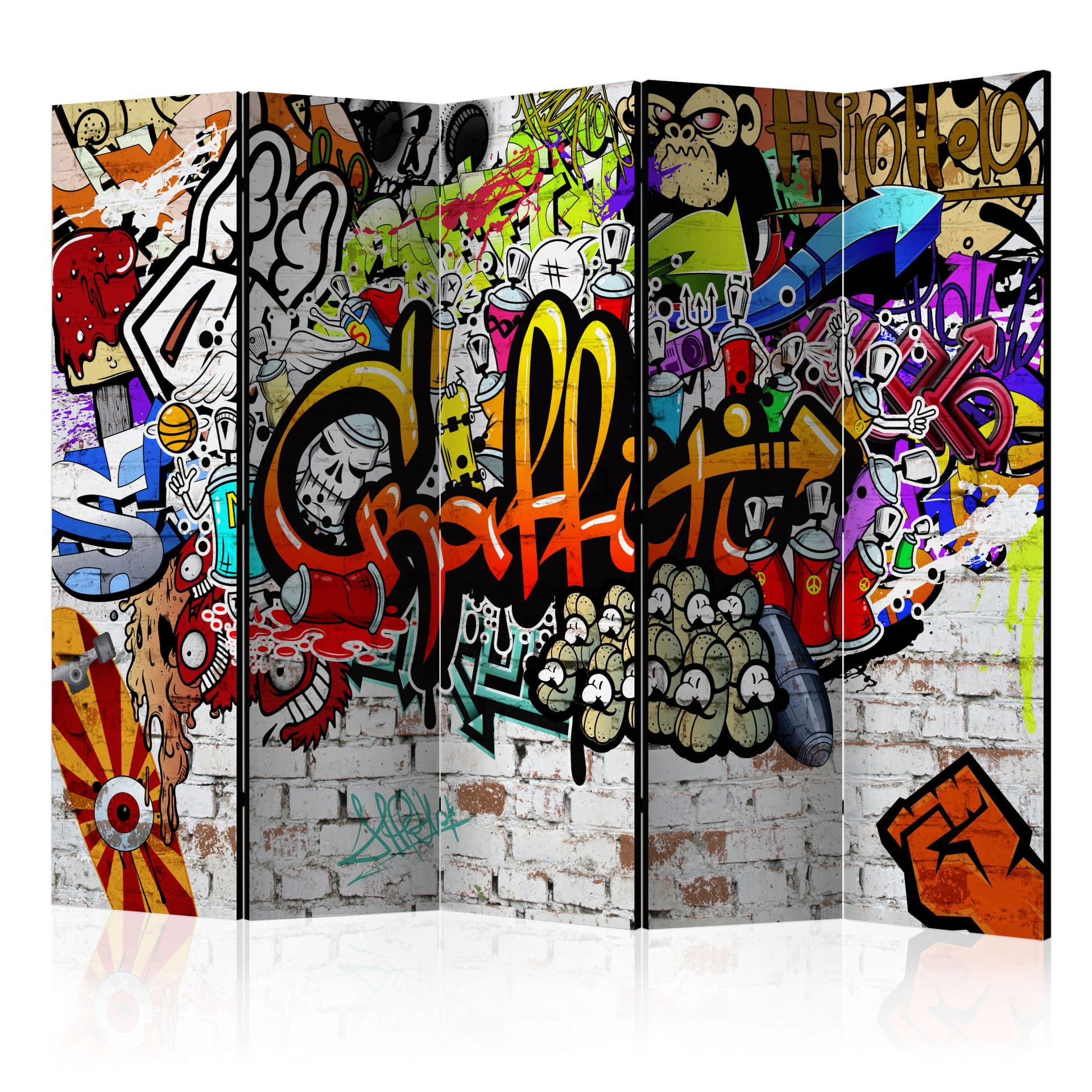 Divisorio per ambienti - Graffiti colorati, 5 pezzi - 225x172 cm