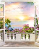 Fotomurale tramonto, balcone, natura grafica opaca in grigio 2,70 x 2,12 m