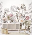 Fotomurale con disegno di fiori d'epoca in grigio rosé 2,7 x 2,65 m