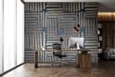 Fotomurale Fotomurale a strisce astratte blu e beige con effetto pennello 3,4 x 2,12 m