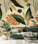 Fotomurale Foglie astratte in terracotta nero e verde in stile boho 2,7 x 2,12 m