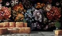 Fotomurale con motivo Dark Floral con orchidee e ortensie 3,4 x 2,65 m