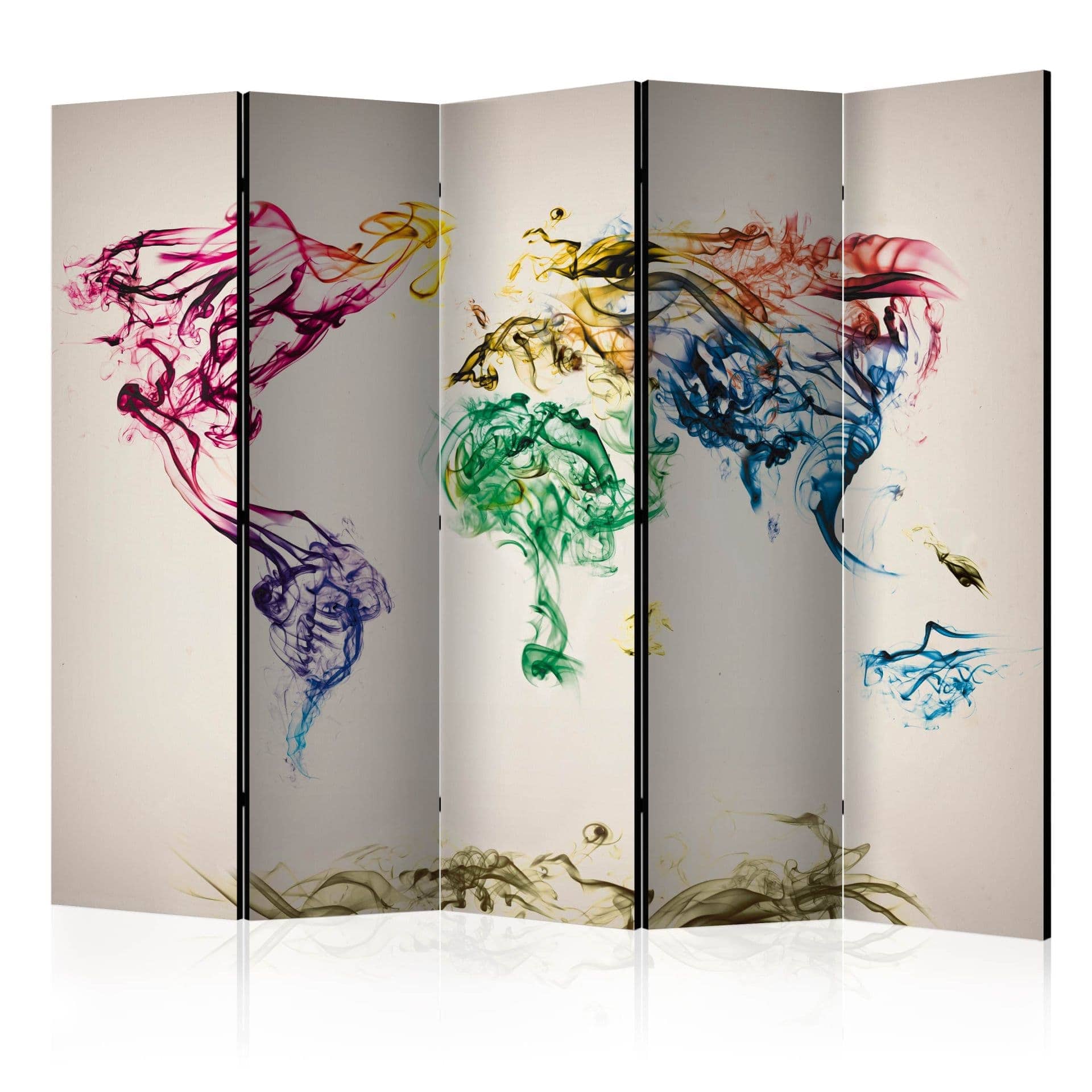 Schermo divisorio - Mappamondo - Nuvole di fumo danzanti , 5 pezzi - 225x172 cm