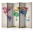 Schermo divisorio - Mappamondo - Nuvole di fumo danzanti , 5 pezzi - 225x172 cm