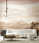 Fotomurale acquerello montagna in beige e rosa con sfumatura morbida 3,4 x 3,18 m