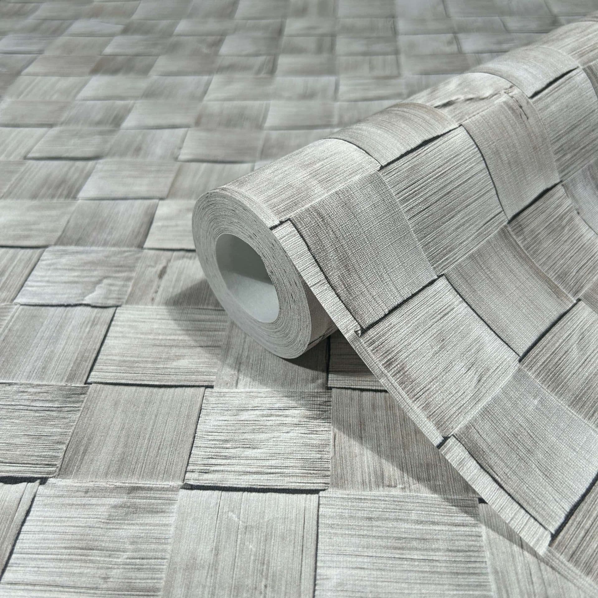 Carta da parati in tessuto non tessuto 3D effetto legno grigio 3D