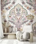 Fotomurale con motivo boho in pastello con medaglione floreale 3,4 x 2,65 m