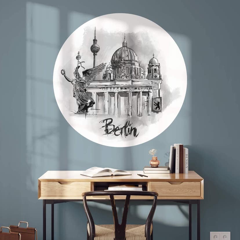 Adesivo murale Berlino - Bianco e nero - Rotondo - Ama la tua città