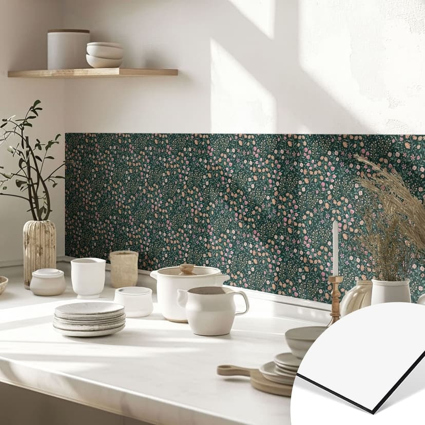 Rivestimento cucina floreale con fiori di prato vintage - Verde scuro - Decorazioni floreali - Esten